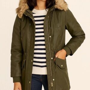 Olive Green Fur-Trimmed Women's Parka j.crew xxl